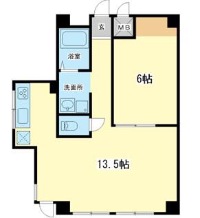 五反ビル(1LDK/2階)の間取り写真