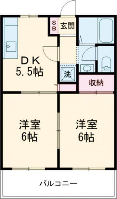 グランシャリオ(2DK/2階)の間取り写真