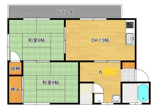 ウィステリアパレス戸坂(2DK/1階)の間取り写真