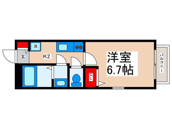 アムール(1K/2階)の間取り写真