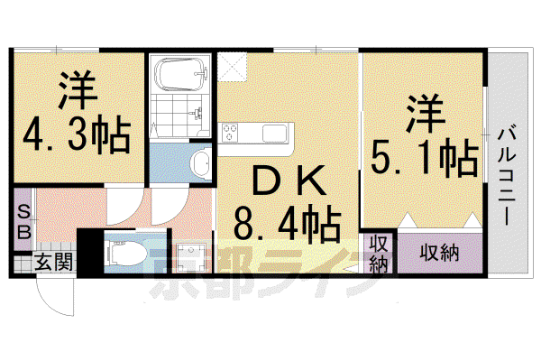 グリーンティエラ宇治(2LDK/2階)の間取り写真