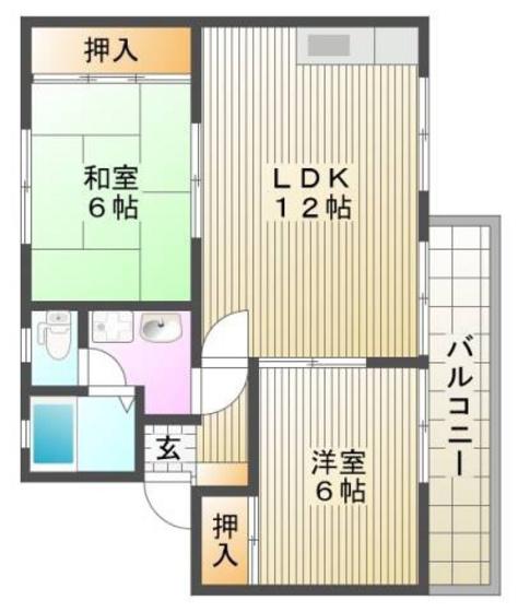 アンビシャス・キシB棟(2LDK/1階)の間取り写真