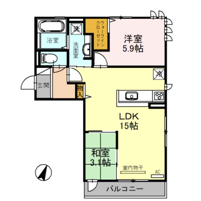 ルナピエーナ A棟(1LDK/2階)の間取り写真
