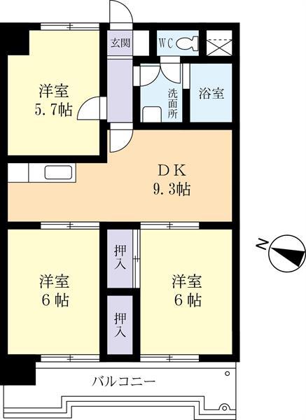 プレヴュー吾妻(3DK/1階)の間取り写真