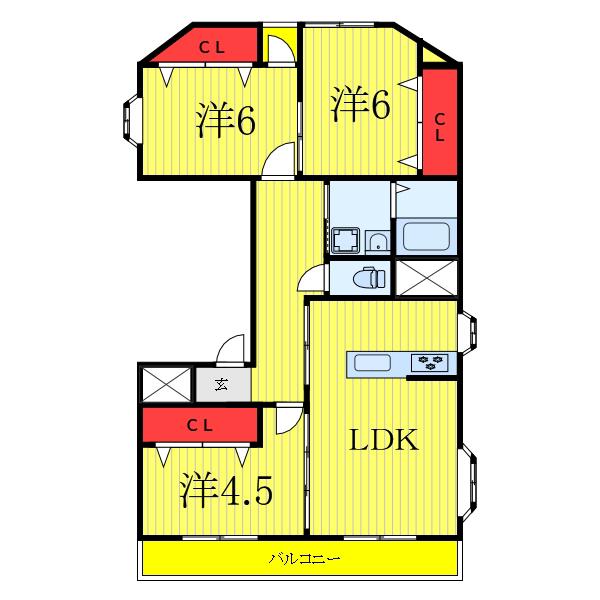 オーイーエム蓮根ビル(3LDK/3階)の間取り写真