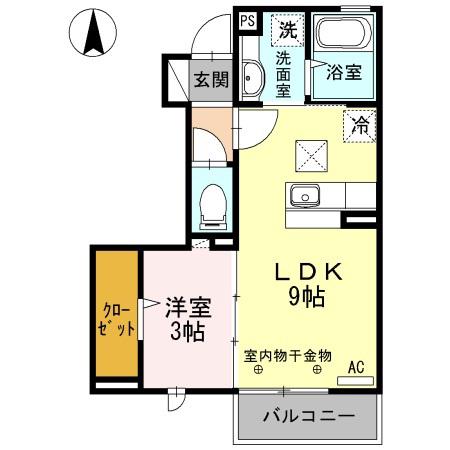 ナスガ A(1LDK/1階)の間取り写真