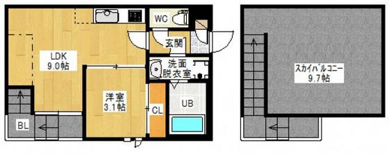 GRANDTIC 五日市HARU(1LDK/2階)の間取り写真