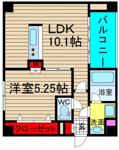 夕陽丘マンション(1LDK/4階)の間取り写真