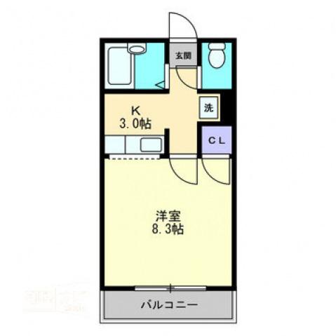 ボヌール武I(1K/3階)の間取り写真