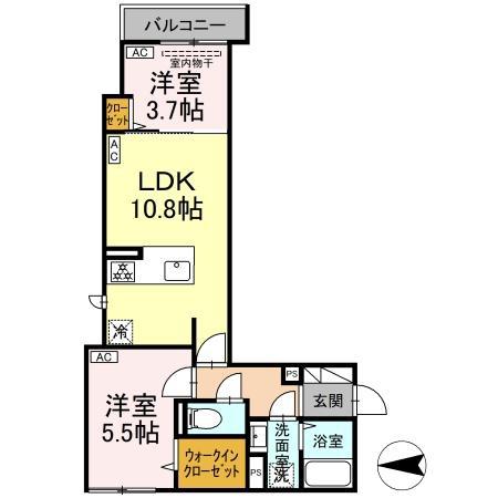 セレスティア西寺尾 A(2LDK/2階)の間取り写真