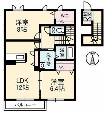 パーシモン(2LDK/2階)の間取り写真