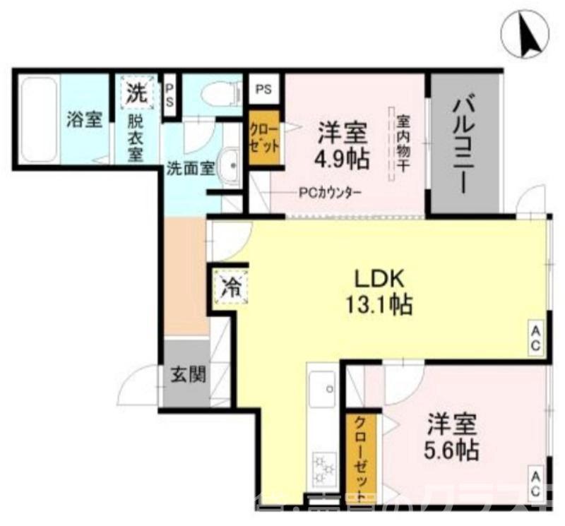 シュトラール鳳(2LDK/2階)の間取り写真