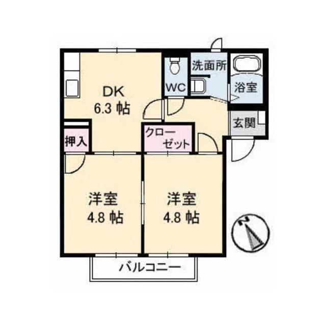 フレグランスB棟(2DK/1階)の間取り写真