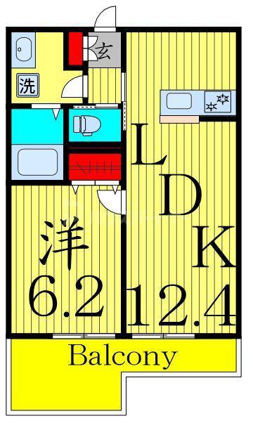 足立区中央本町3丁目(1LDK/2階)の間取り写真