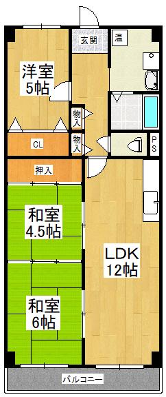 泉北星和台コーポラス(3LDK/3階)の間取り写真