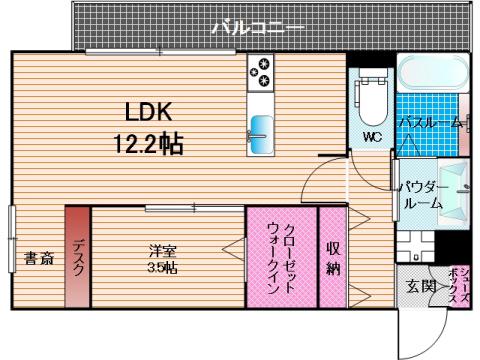 ウエストヒルズ那珂川(1LDK/3階)の間取り写真
