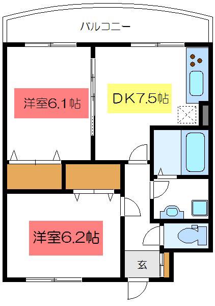 ベルノス34(2DK/8階)の間取り写真