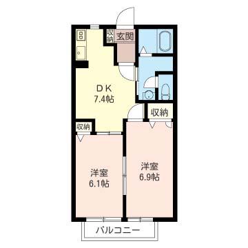 リーベンハイム鹿浜(2DK/1階)の間取り写真