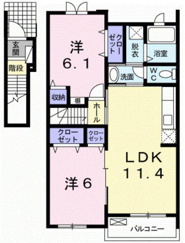 風琳館 I(2LDK/2階)の間取り写真