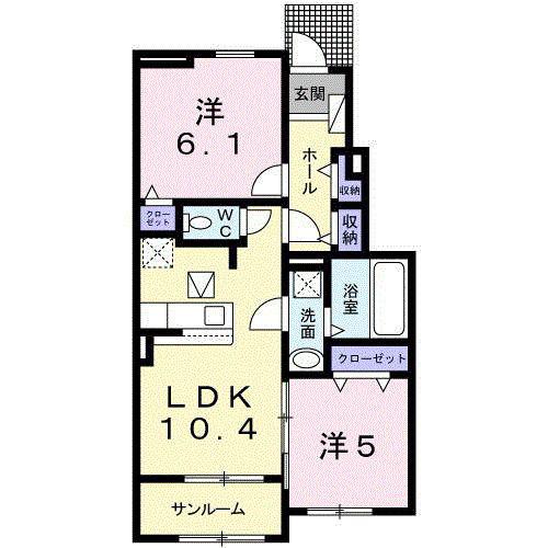 メゾン・ド・アンジュ B(2LDK/1階)の間取り写真