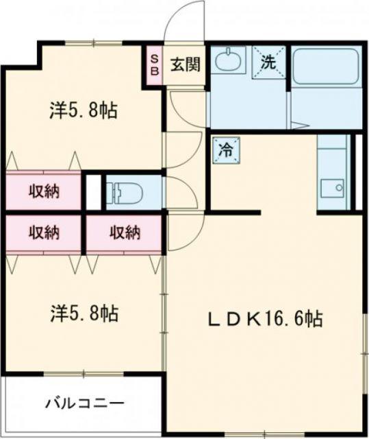 アクシア(2LDK/2階)の間取り写真