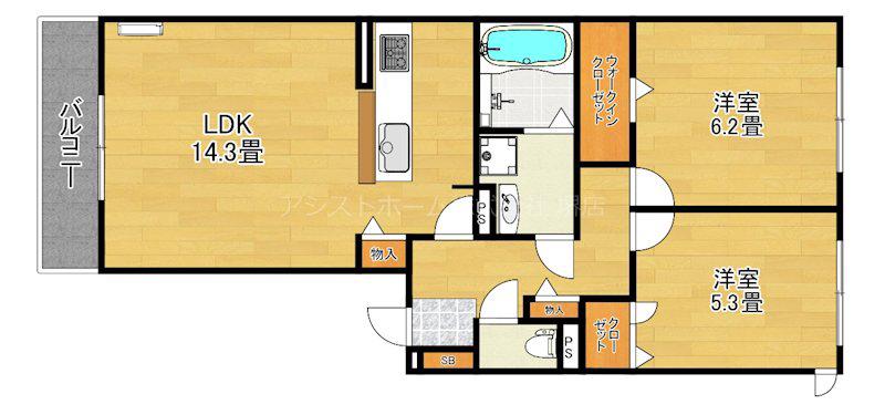 ORCHIDEA大鳥(2LDK/1階)の間取り写真
