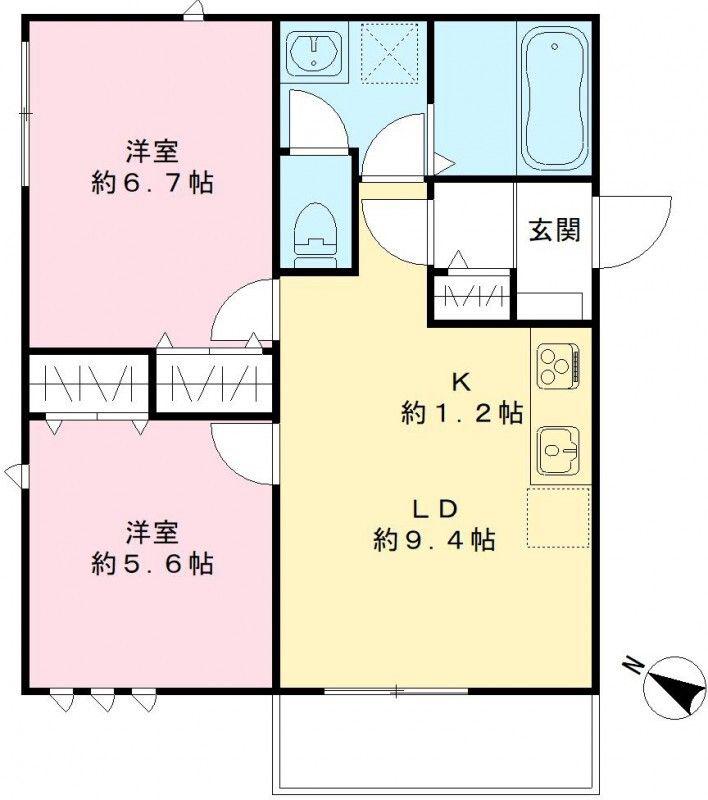 カームコートK(2LDK/3階)の間取り写真