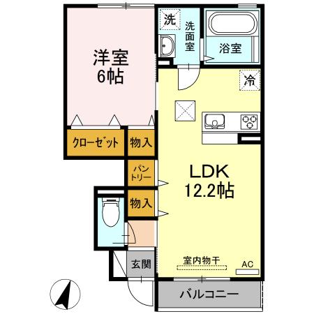ラ・フェリーチェ・ヴィータ利府(1LDK/1階)の間取り写真