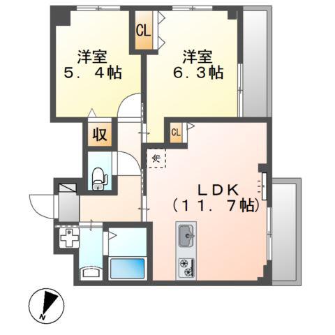 FーBASE イースト II(2LDK/1階)の間取り写真