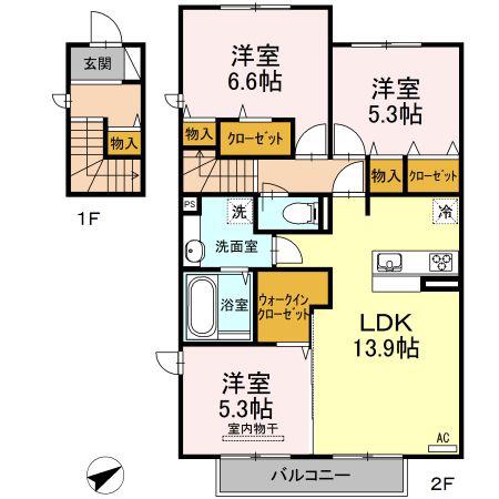 D-ROOM城野駅 A棟(3LDK/2階)の間取り写真