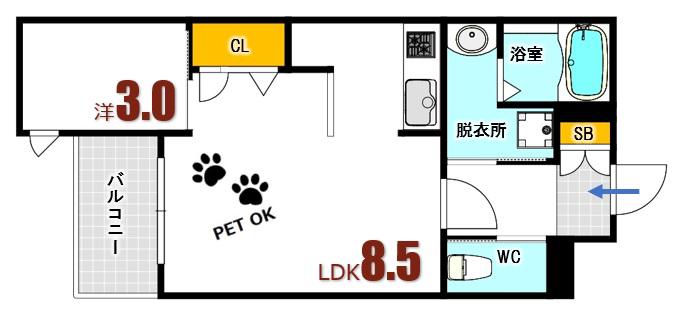 月光安芸中央(1LDK/3階)の間取り写真