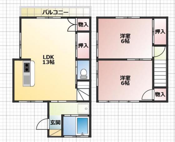 ＪＲ芸備線 安芸矢口駅 徒歩4分 2階建 築42年(2LDK/1階)の間取り写真