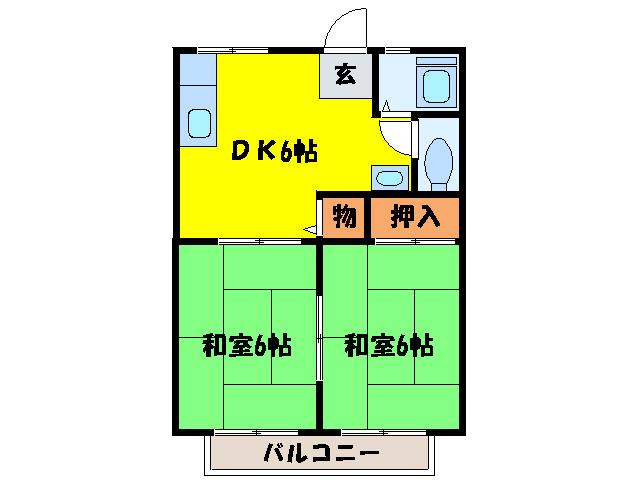 パナハイツ 東岸和田(2DK/2階)の間取り写真