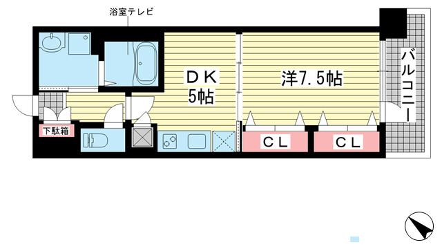 プレジール三宮III(1DK/5階)の間取り写真