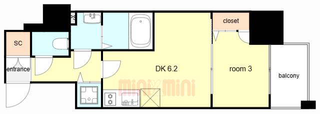 エスリード大阪セレスティア(1DK/15階)の間取り写真