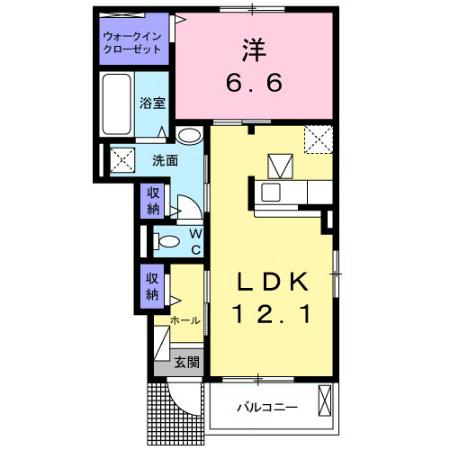 クラール 安宅F(1LDK/1階)の間取り写真