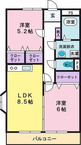 ボンヌシャンス(2LDK/1階)の間取り写真