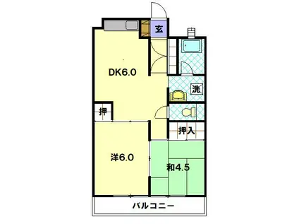 ロイヤルハイツ福山(2DK/3階)の間取り写真