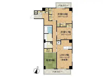 カーサ目黒芭蕉苑(3LDK/2階)の間取り写真