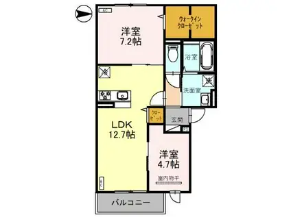 ＪＲ関西本線 柏原駅(大阪) 徒歩9分 3階建 築1年(2LDK/2階)の間取り写真