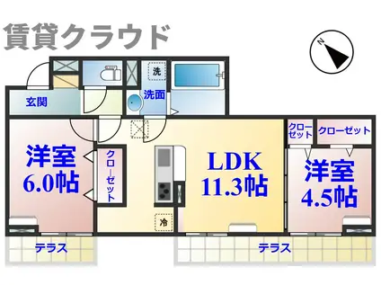 ルミエール五井・I(2LDK/1階)の間取り写真