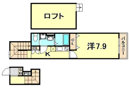 ヴィアーノ神戸上筒井通ウエスト(1K/2階)の間取り写真