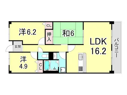 夙川レッチオレジデンツァ(3LDK/3階)の間取り写真