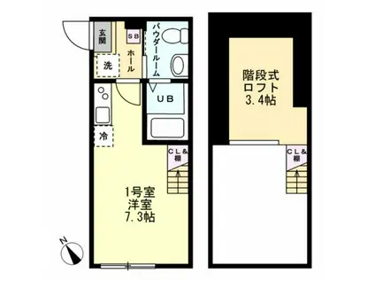 フェリース横濱南太田(ワンルーム/2階)の間取り写真