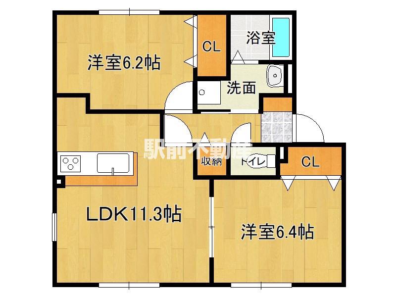 スクエア田村B(2LDK/1階)の間取り写真