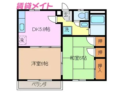 アーバンステイツIII(2DK/2階)の間取り写真