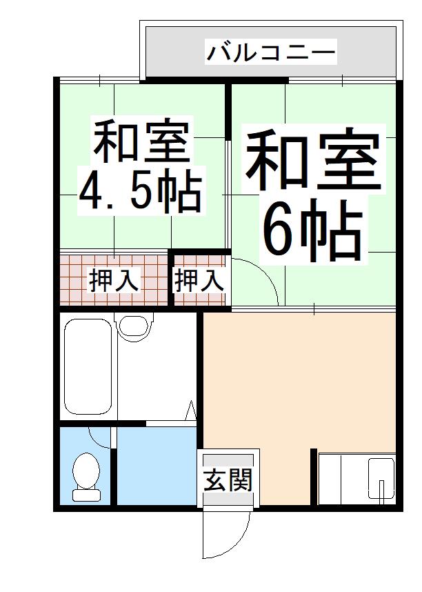 グリーンハイツ一本木(2K/1階)の間取り写真