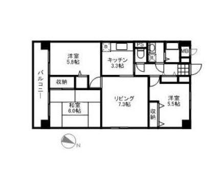 サニープレイス(3LDK/4階)の間取り写真