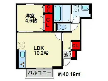 D-ROOM下貫(1LDK/1階)の間取り写真