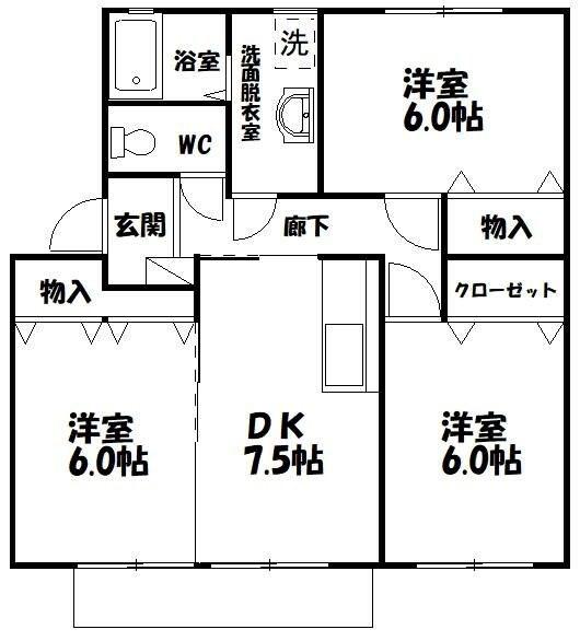 エスポワールミシマB(2LDK/1階)の間取り写真
